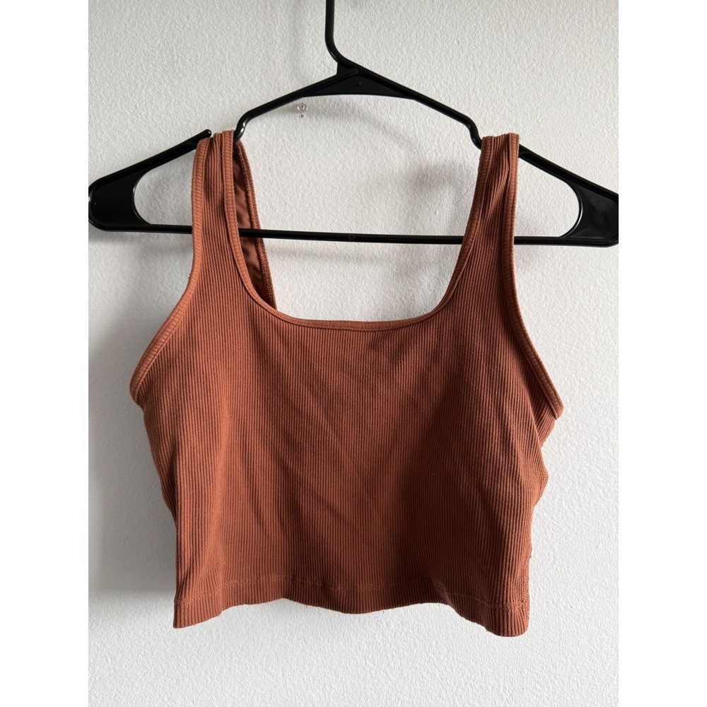 OFFLINE by Aerie Ribbed Square Neck Crop Tank Top Terracotta Medium Support M
